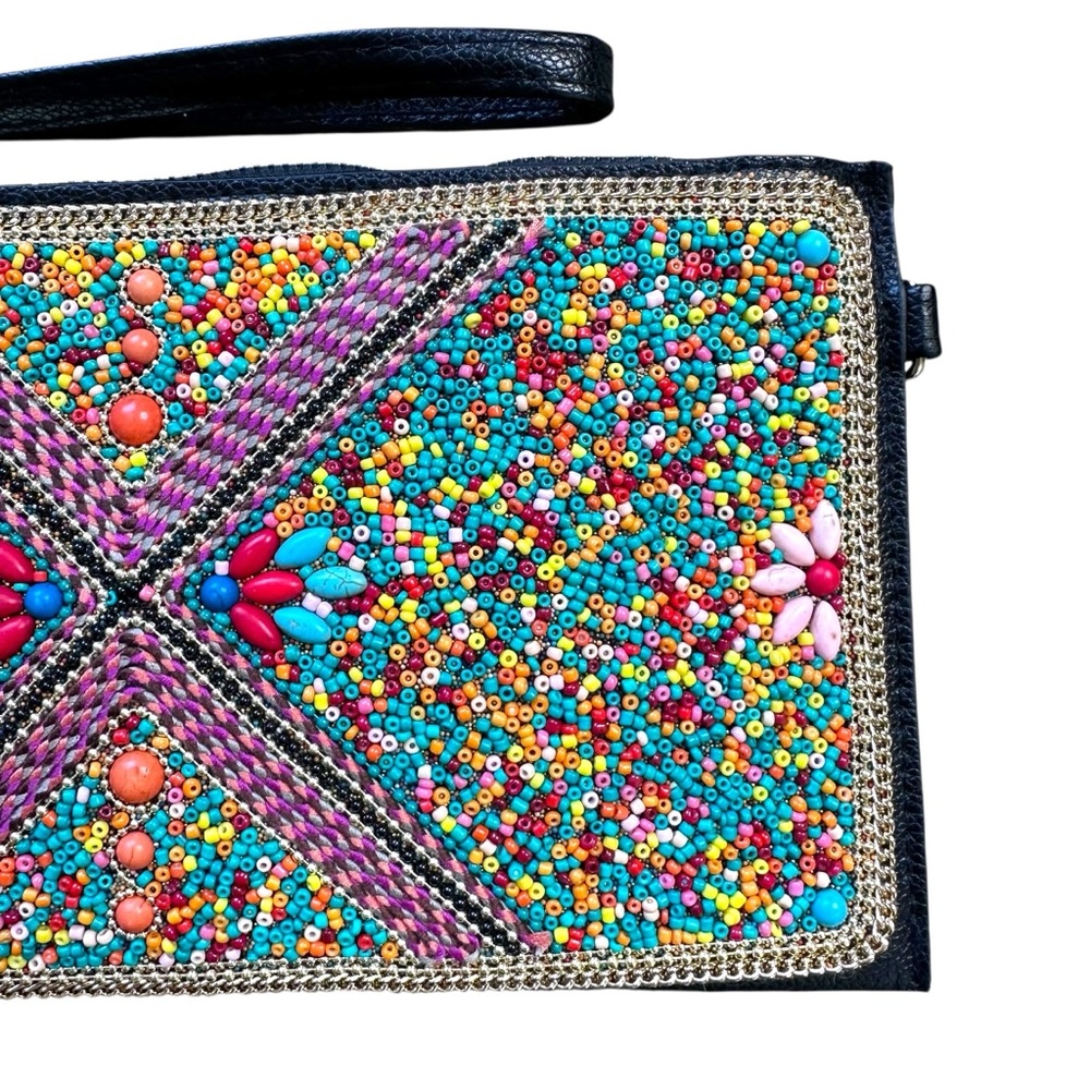 COCO + CARMEN Beaded Colorful Clutch Envelope Artisan Bag Shoulder Strap NWT - Picture 5 of 11